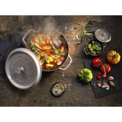 Staub Gietijzeren Braadpan 28 Cm / 6,75 L, Rond, Grafietgrijs -Keukenbenodigdheden 000008451
